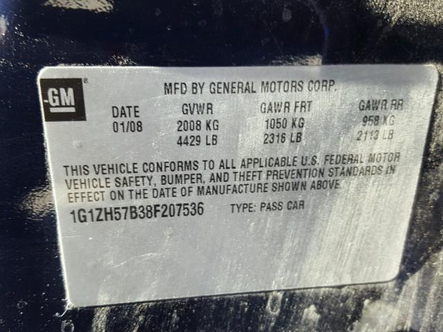 1G1ZH57B38F207536 - 2008 CHEVROLET MALIBU 1LT BLUE photo 10