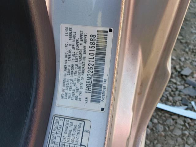 1HGEM22521L015888 - 2001 HONDA CIVIC LX SILVER photo 10