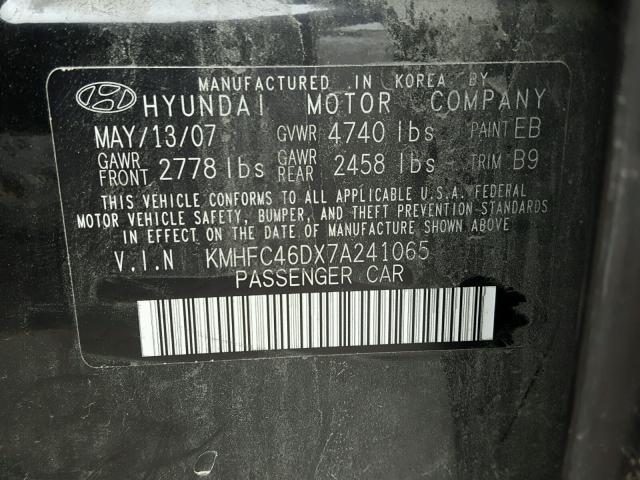 KMHFC46DX7A241065 - 2007 HYUNDAI AZERA GLS BLACK photo 10