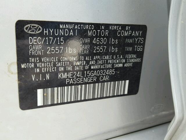 KMHE24L15GA032485 - 2016 HYUNDAI SONATA HYB SILVER photo 10