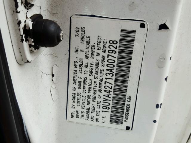 19UYA42713A007928 - 2003 ACURA 3.2CL TYPE WHITE photo 10