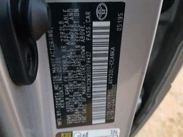 4T1BE32K95U078427 - 2005 TOYOTA CAMRY LE SILVER photo 10