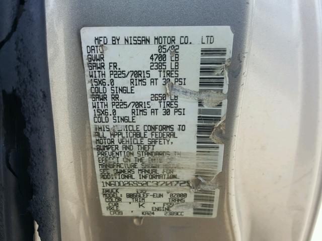 1N6DD26S52C370725 - 2002 NISSAN FRONTIER K GRAY photo 10