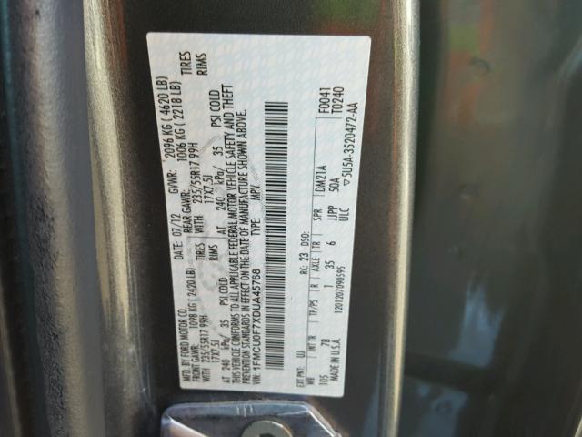 1FMCU0F7XDUA45768 - 2013 FORD ESCAPE S GRAY photo 10