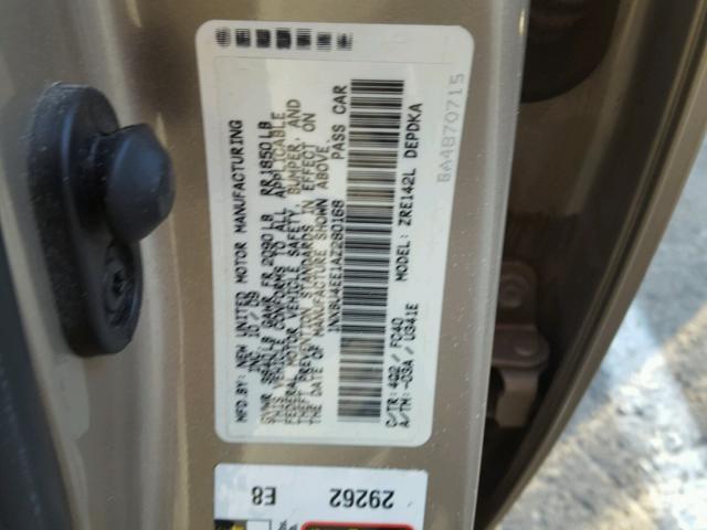 1NXBU4EE1AZ280168 - 2010 TOYOTA COROLLA BA GOLD photo 10