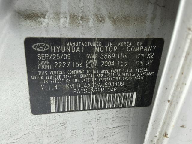 KMHDU4AD0AU898409 - 2010 HYUNDAI ELANTRA BL SILVER photo 10