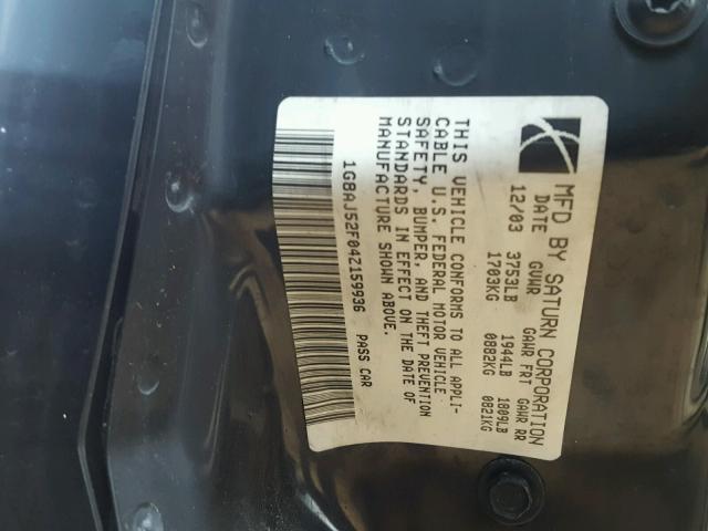 1G8AJ52F04Z159936 - 2004 SATURN ION LEVEL BLACK photo 10