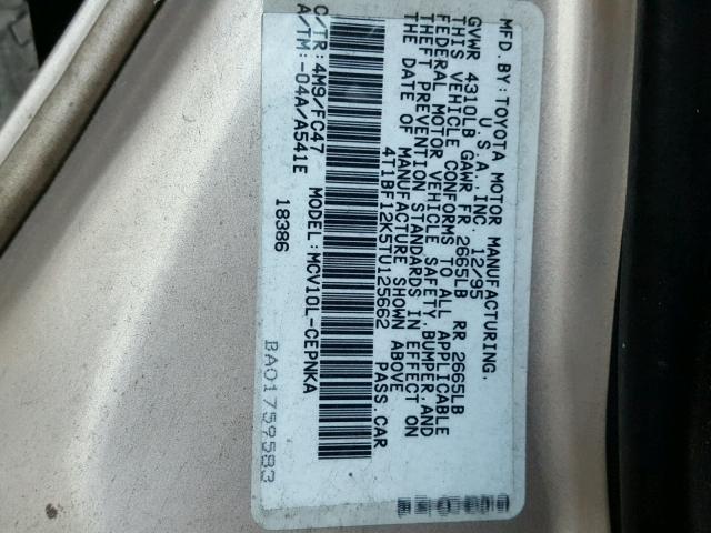 4T1BF12K5TU125662 - 1996 TOYOTA CAMRY LE GOLD photo 10