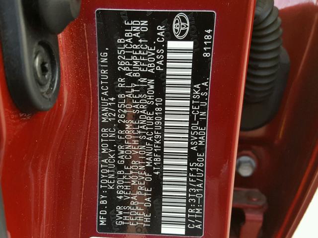 4T1BF1FK9FU901810 - 2015 TOYOTA CAMRY LE RED photo 10