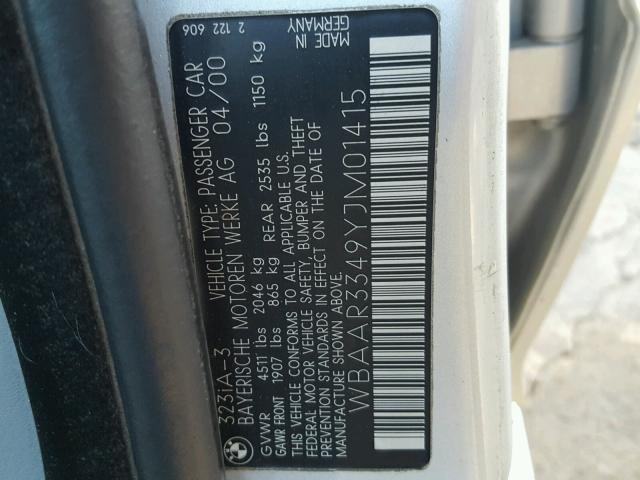WBAAR3349YJM01415 - 2000 BMW 323 IT SILVER photo 10
