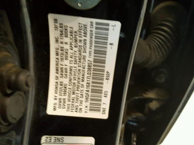 1HGFA16817L038857 - 2007 HONDA CIVIC EX BLACK photo 10