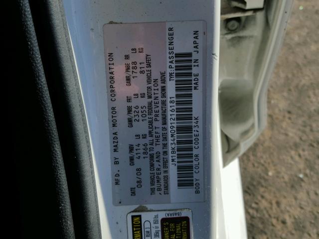 JM1BK34M091216181 - 2009 MAZDA SPEED 3 WHITE photo 10