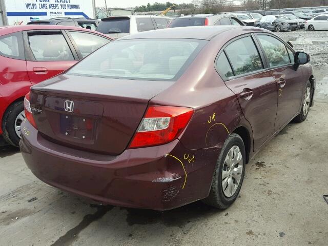 19XFB2F56CE330126 - 2012 HONDA CIVIC LX MAROON photo 4