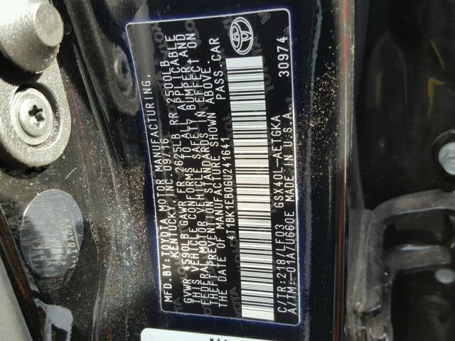 4T1BK1EB0GU241641 - 2016 TOYOTA AVALON XLE BLACK photo 10