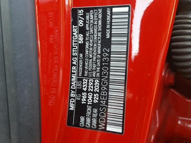 WDDSJ4EB9GN301392 - 2016 MERCEDES-BENZ CLA 250 RED photo 10