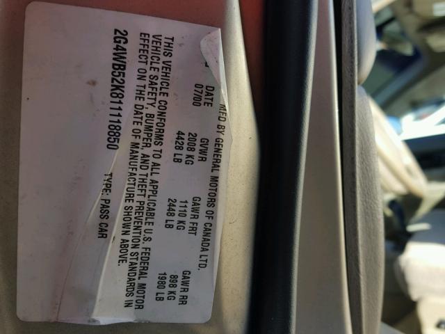 2G4WB52K811118850 - 2001 BUICK REGAL LS 棕色 照片 10