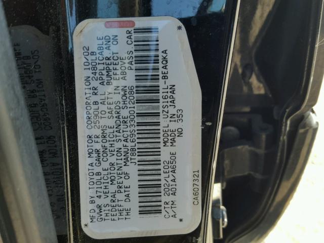 JT8BL69S330012086 - 2003 LEXUS GS 430 BLACK photo 10