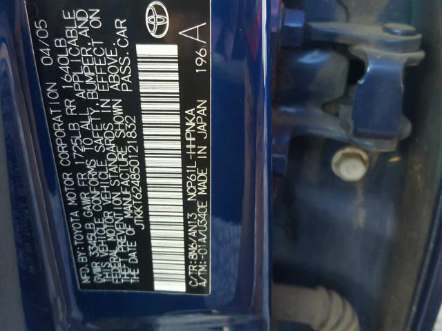 JTKKT624850121832 - 2005 TOYOTA SCION XA BLUE photo 10