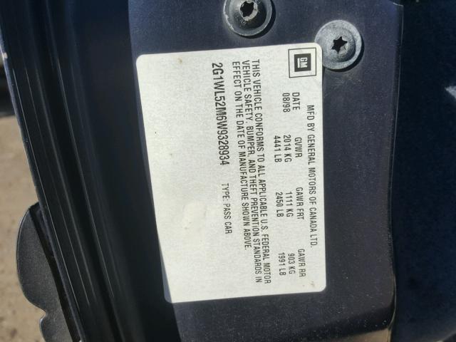 2G1WL52M6W9328934 - 1998 CHEVROLET LUMINA BAS ლურჯი ფოტო 10