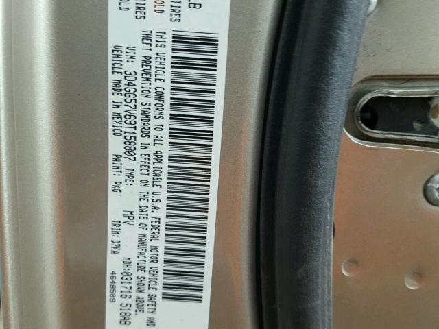 3D4GG57V69T158807 - 2009 DODGE JOURNEY SX TAN photo 10