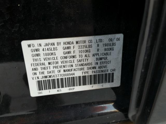 JHMCM56377C008944 - 2007 HONDA ACCORD SE BLACK photo 10