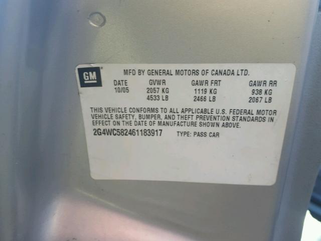 2G4WC582461183917 - 2006 BUICK LACROSSE C GRAY photo 10