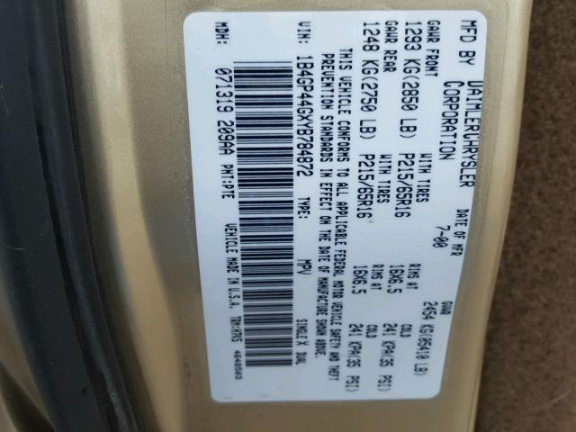 1B4GP44GXYB784872 - 2000 DODGE GRAND CARA GOLD photo 10