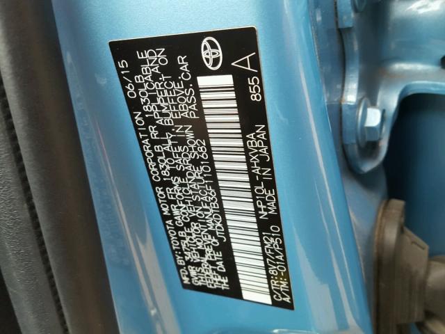 JTDKDTB36F1101682 - 2015 TOYOTA PRIUS C BLUE photo 10