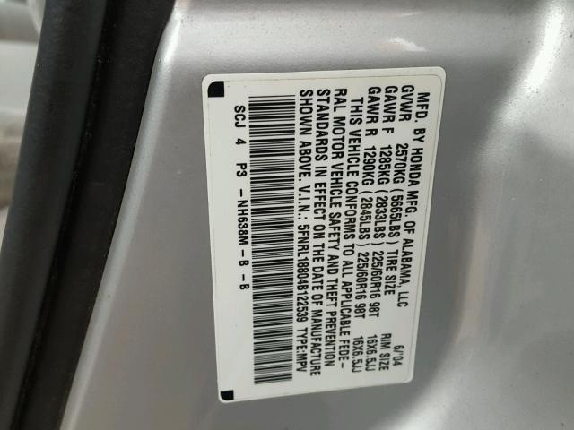 5FNRL18804B122539 - 2004 HONDA ODYSSEY EX SILVER photo 10