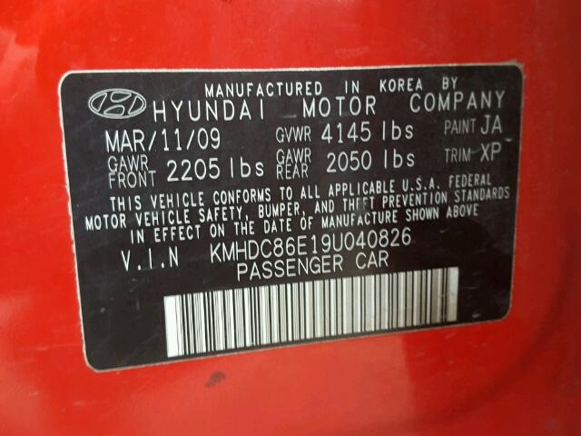 KMHDC86E19U040826 - 2009 HYUNDAI ELANTRA TO RED photo 10