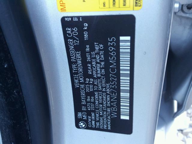 WBANE73527CM56935 - 2007 BMW 530 I SILVER photo 10