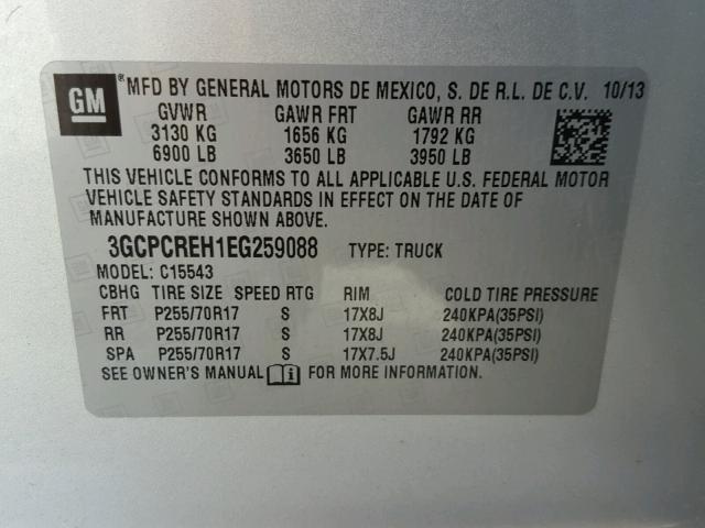 3GCPCREH1EG259088 - 2014 CHEVROLET SILVERADO SILVER photo 10