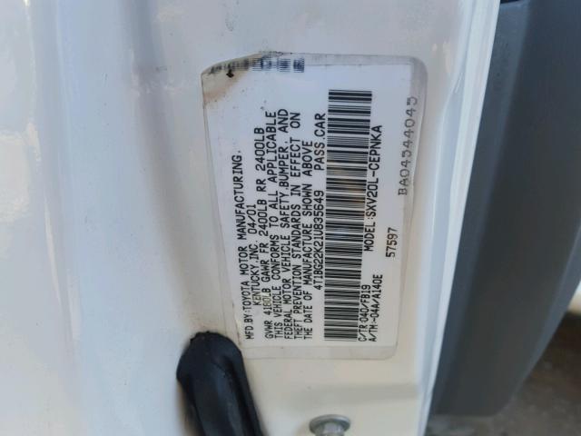 4T1BG22K21U835649 - 2001 TOYOTA CAMRY CE WHITE photo 10