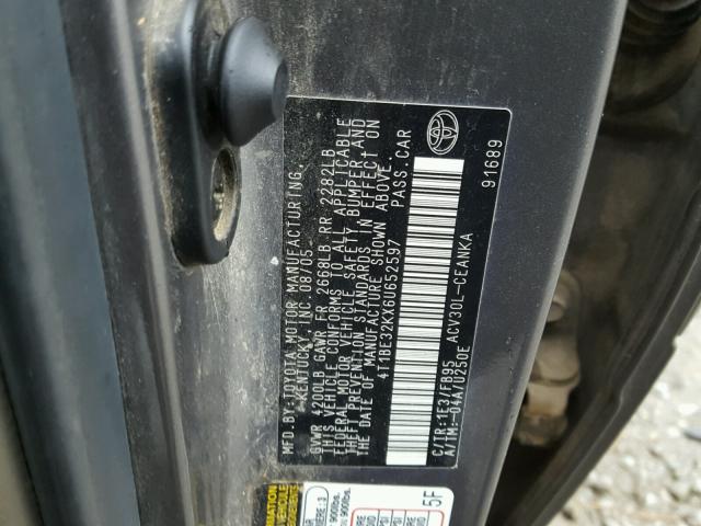4T1BE32KX6U652597 - 2006 TOYOTA CAMRY LE 灰色 照片 10