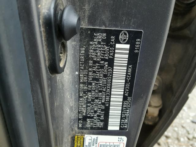 4T1BE32KX6U652597 - 2006 TOYOTA CAMRY LE GRAY photo 10