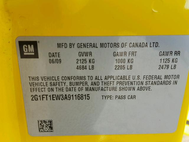 2G1FT1EW3A9116815 - 2010 CHEVROLET CAMARO SS Amarillo foto 10