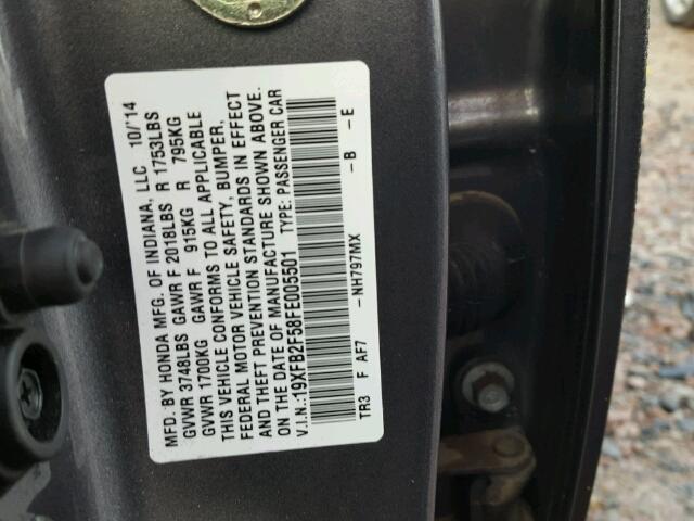 19XFB2F58FE005501 - 2015 HONDA CIVIC LX GRAY photo 10