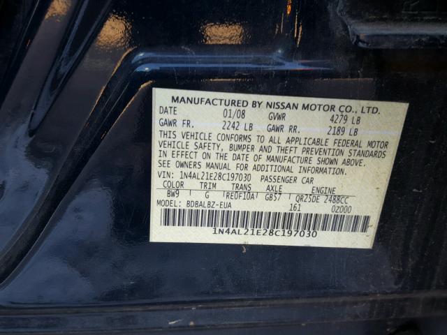 1N4AL21E28C197030 - 2008 NISSAN ALTIMA 2.5 BLUE photo 10