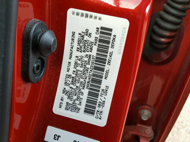 1NXBU4EE7AZ316137 - 2010 TOYOTA COROLLA BA RED photo 10