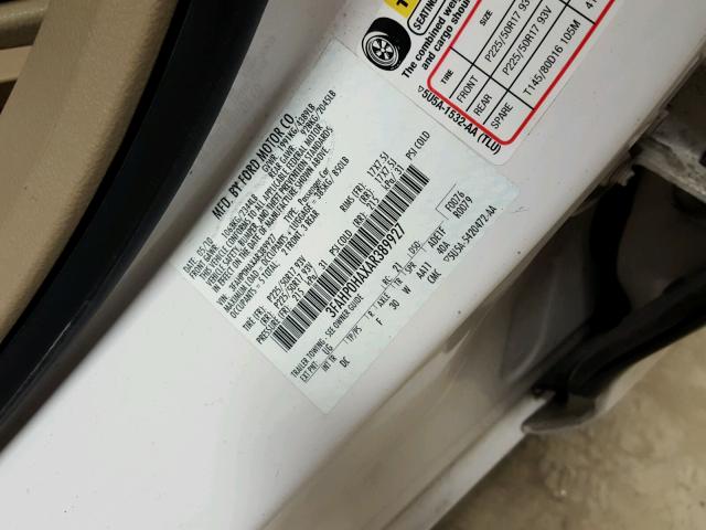 3FAHP0HAXAR389927 - 2010 FORD FUSION SE WHITE photo 10