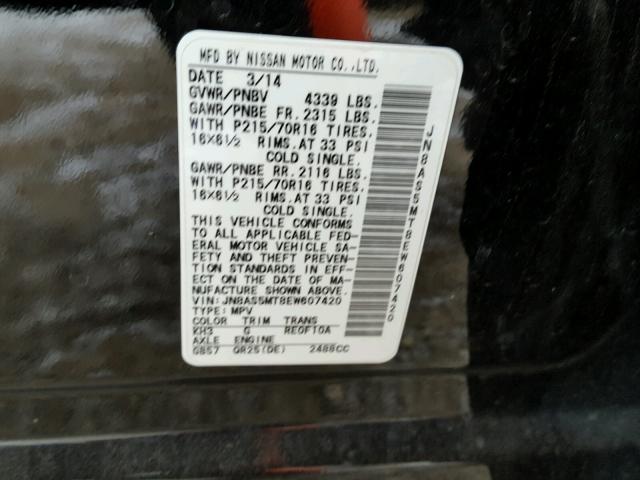 JN8AS5MT8EW607420 - 2014 NISSAN ROGUE SELE BLACK photo 10