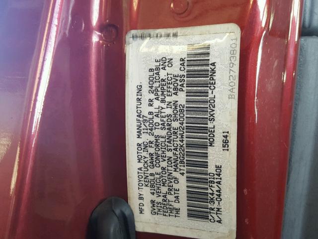 4T1BG22K4WU240082 - 1998 TOYOTA CAMRY CE RED photo 10