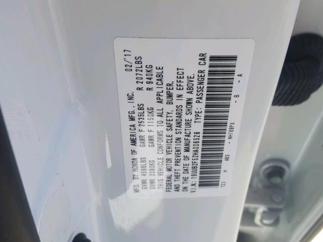 19UUB2F52HA006528 - 2017 ACURA TLX TECH თეთრი ფოტო 10