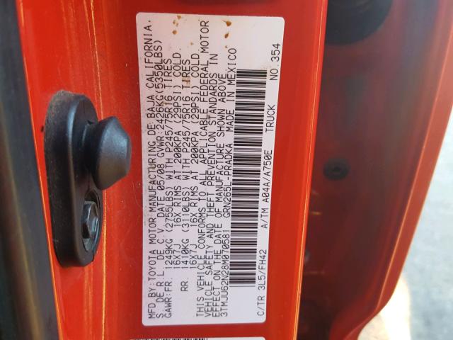 3TMJU62N28M070581 - 2008 TOYOTA TACOMA DOU RED photo 10