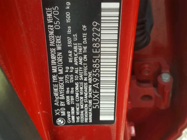 5UXFA93585LE83229 - 2005 BMW X5 4.8IS RED photo 10