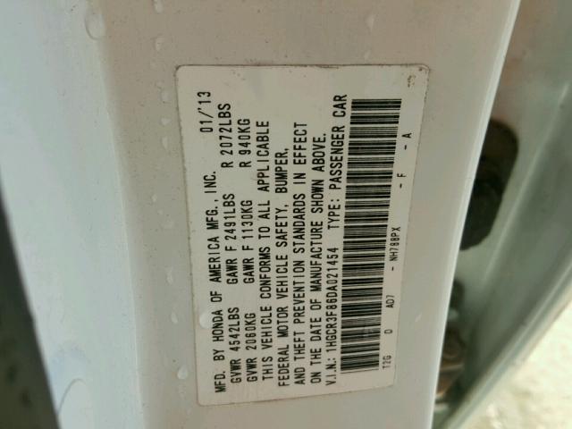 1HGCR3F86DA021454 - 2013 HONDA ACCORD EXL WHITE photo 10