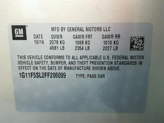 1G11F5SL2FF206099 - 2015 CHEVROLET MALIBU LTZ 银色 照片 10