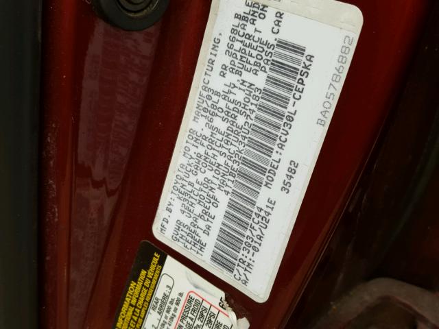 4T1BE32K34U274183 - 2004 TOYOTA CAMRY LE RED photo 10