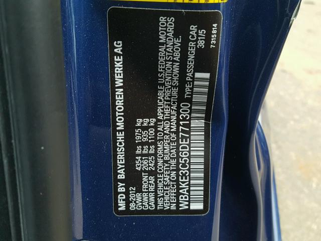 WBAKE3C56DE771300 - 2013 BMW 328 I BLUE photo 10