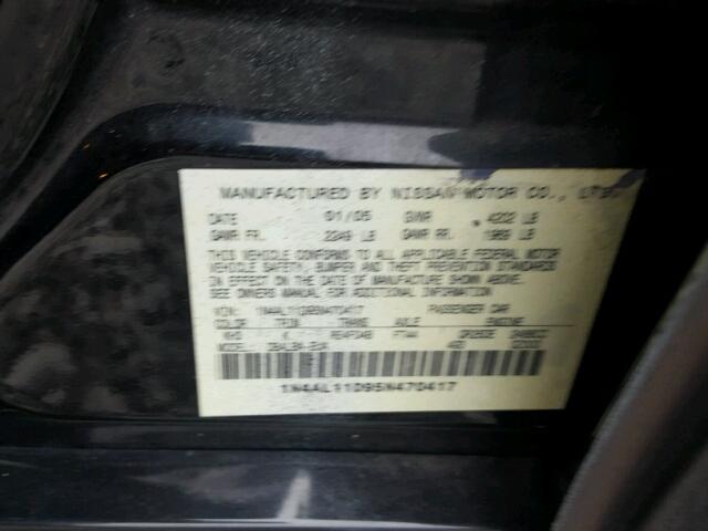 1N4AL11D95N470417 - 2005 NISSAN ALTIMA S BLACK photo 10